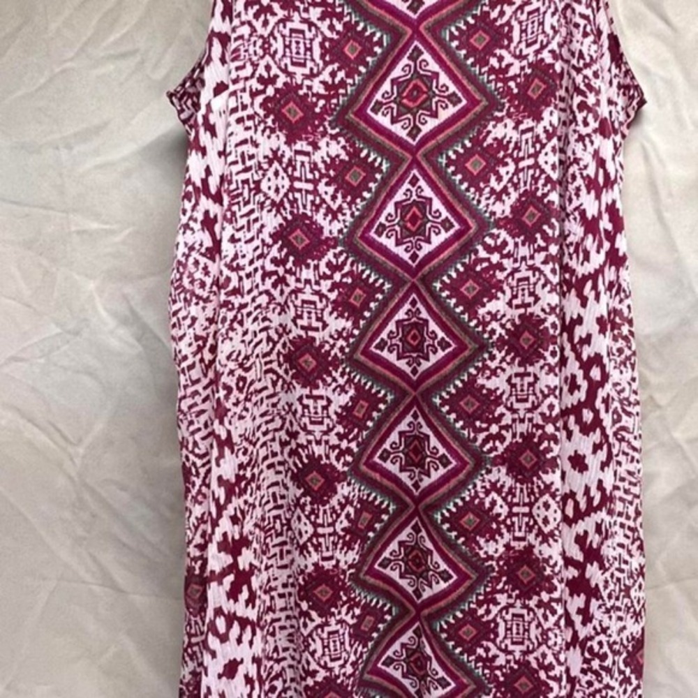 Maurices Womens 1X White Burgundy Geometric Floral Diamond Print Dress